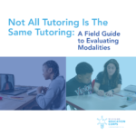 Split image comparing virtual tutoring on a laptop and in-person tutoring at a table, Michigan Education Corps.